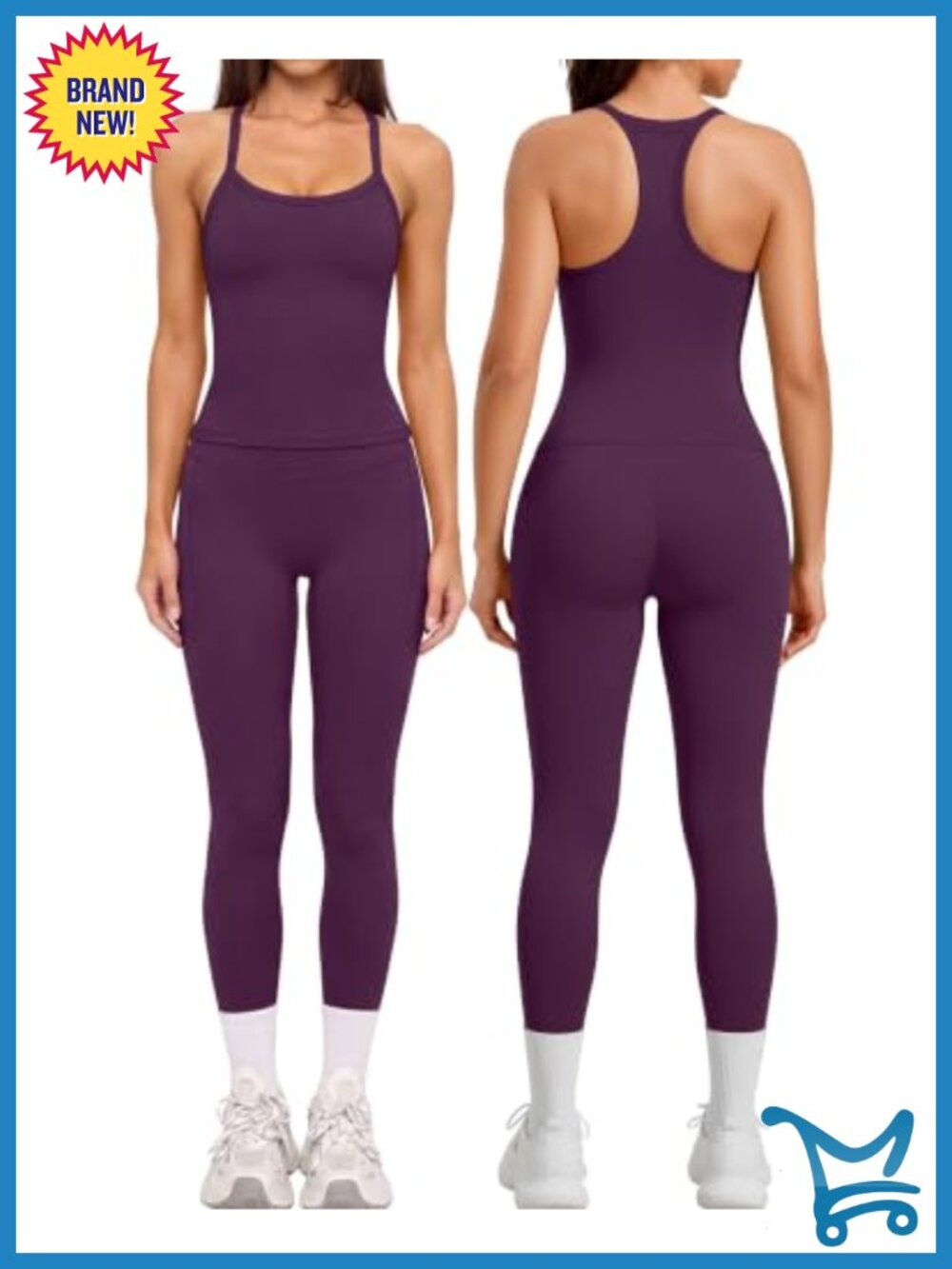 2 Piece Workout Set Compression Leggings Racerback Tank Top Gym Yoga